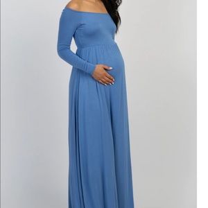 Pinkblush Maternity blue off shoulder maxi dress